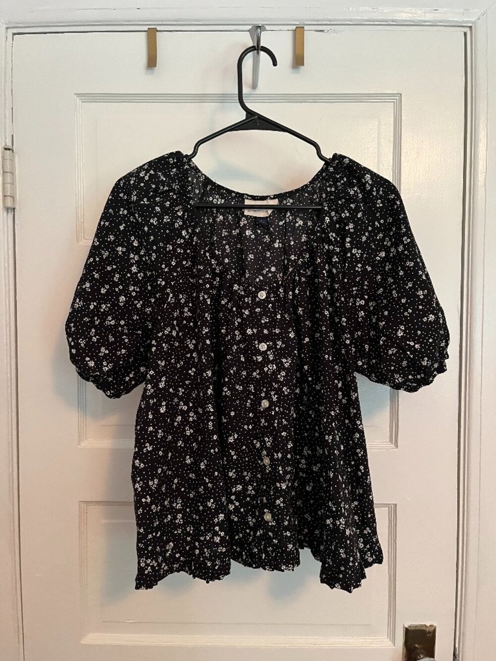 Universal Thread Puff Sleeve Button-up Peasant Top